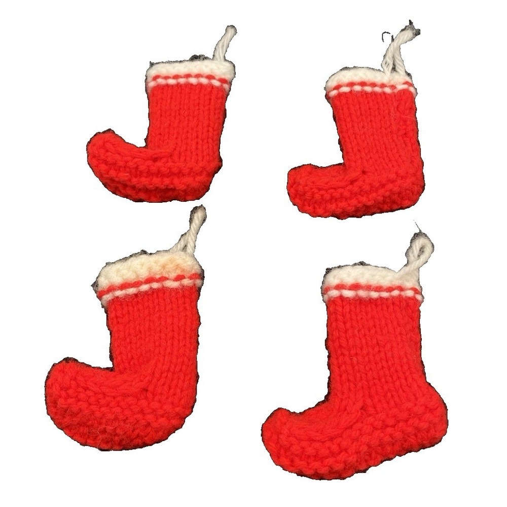 Vintage Handmade Knit Small Mini Stocking Boots Christmas Tree Hanging Ornaments